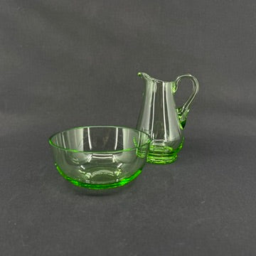 Rare green cream jug and sugar bowl from Holmegaard