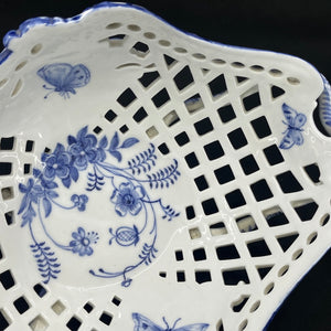 Rare Blue Fluted Full Lace bowl with butterflies