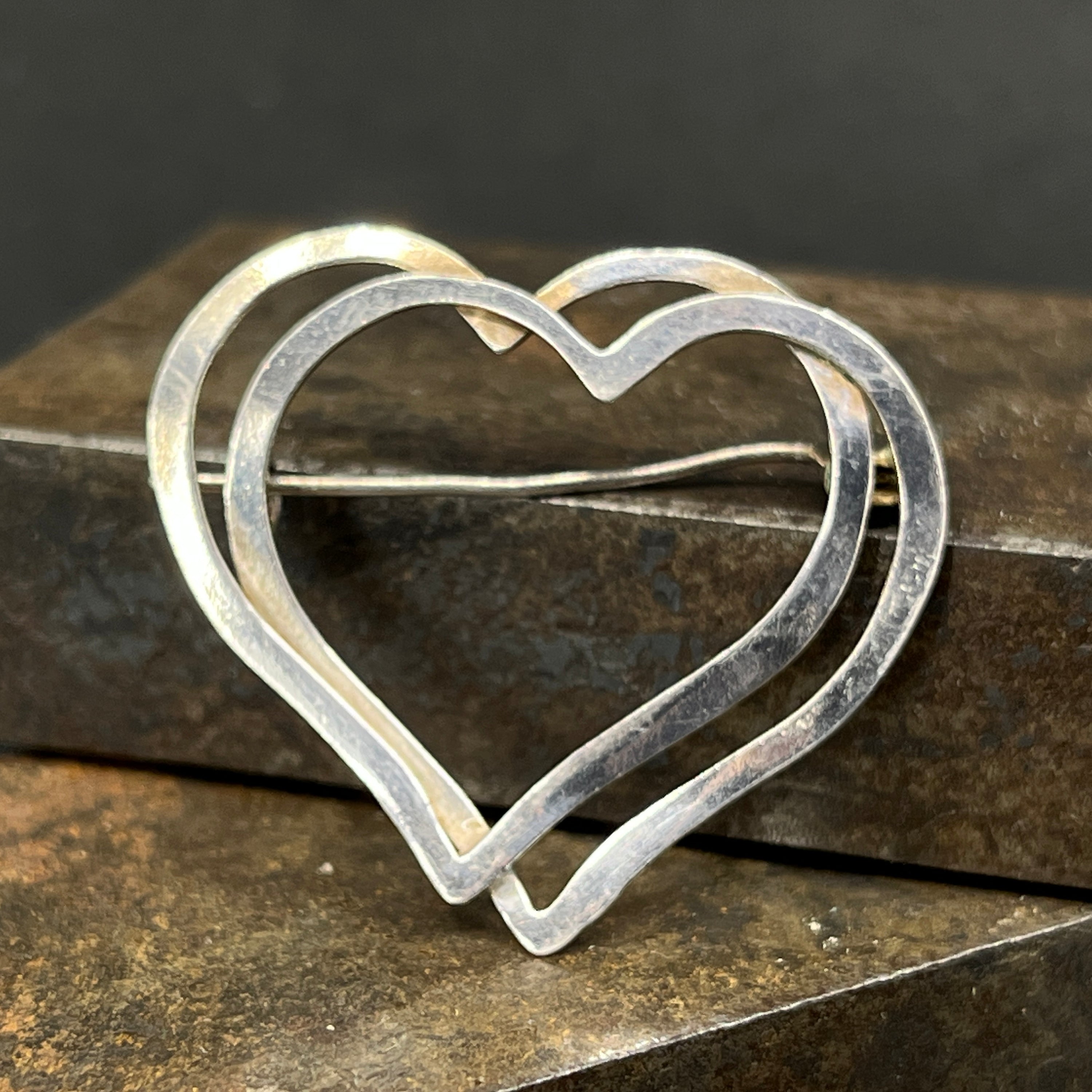 Heart brooch from the 1950s - silver