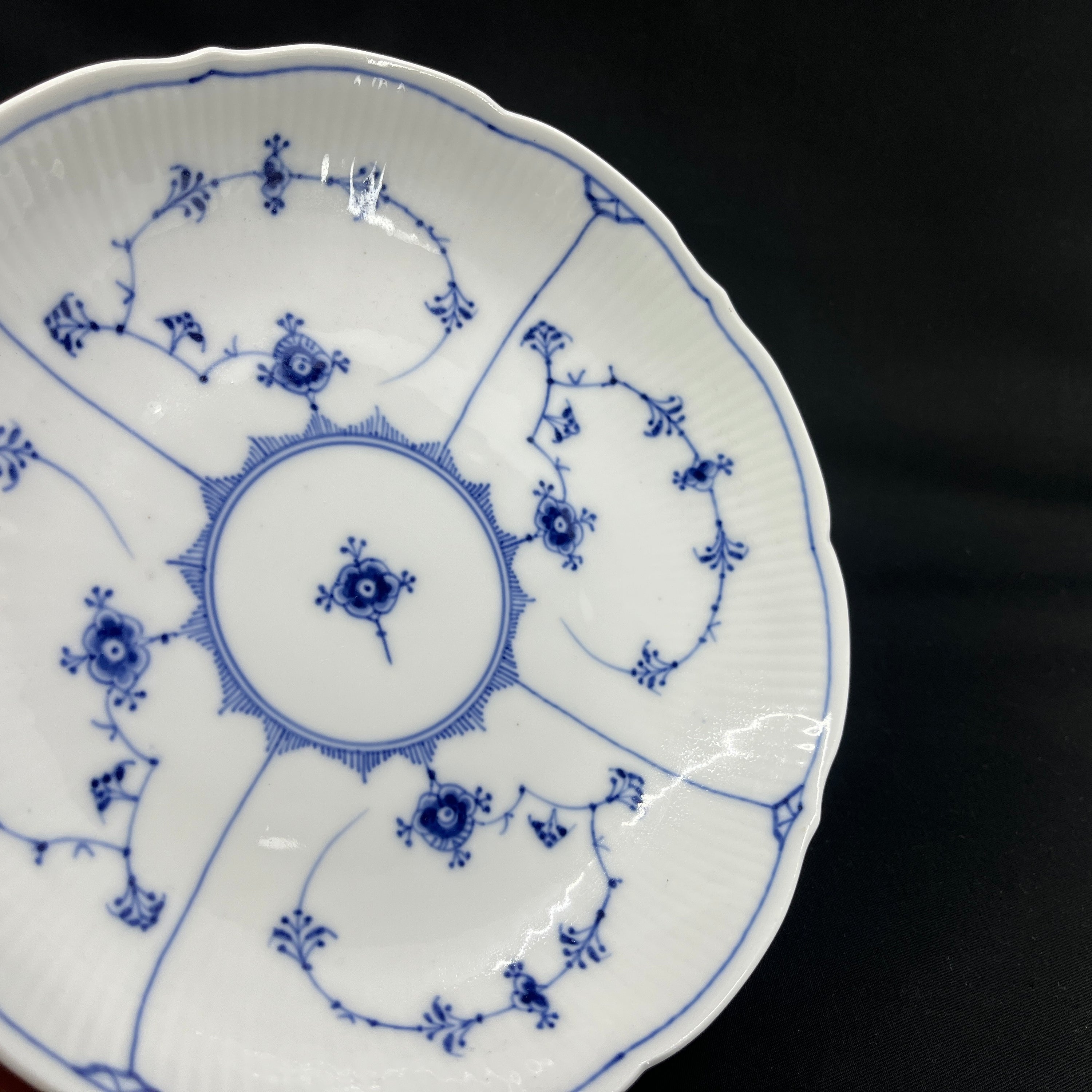 Blue Fluted Plain dish on foot, 1/458, 1898-1923.