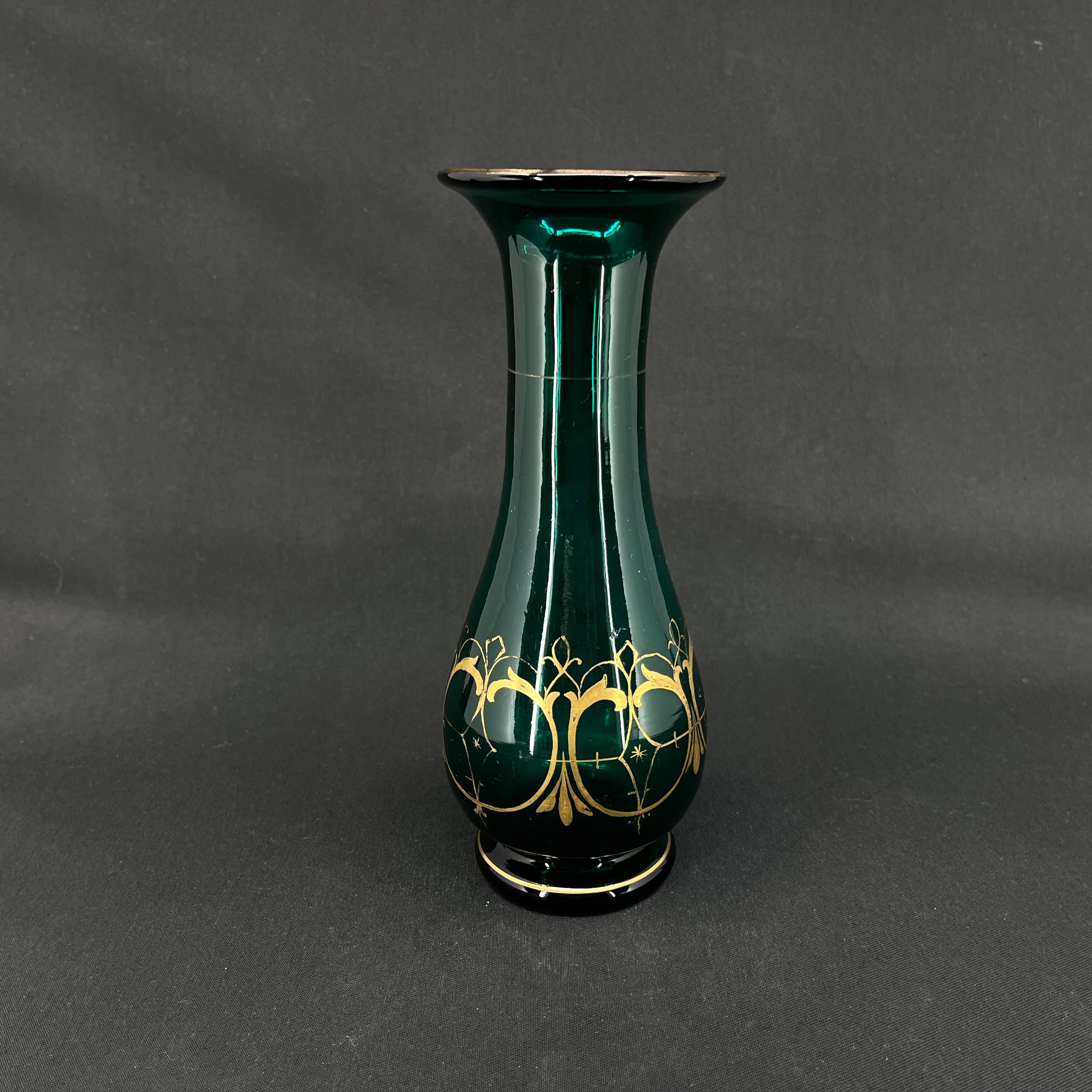 Green hyacinth glass from Holmegaard with gold - baluster-shaped