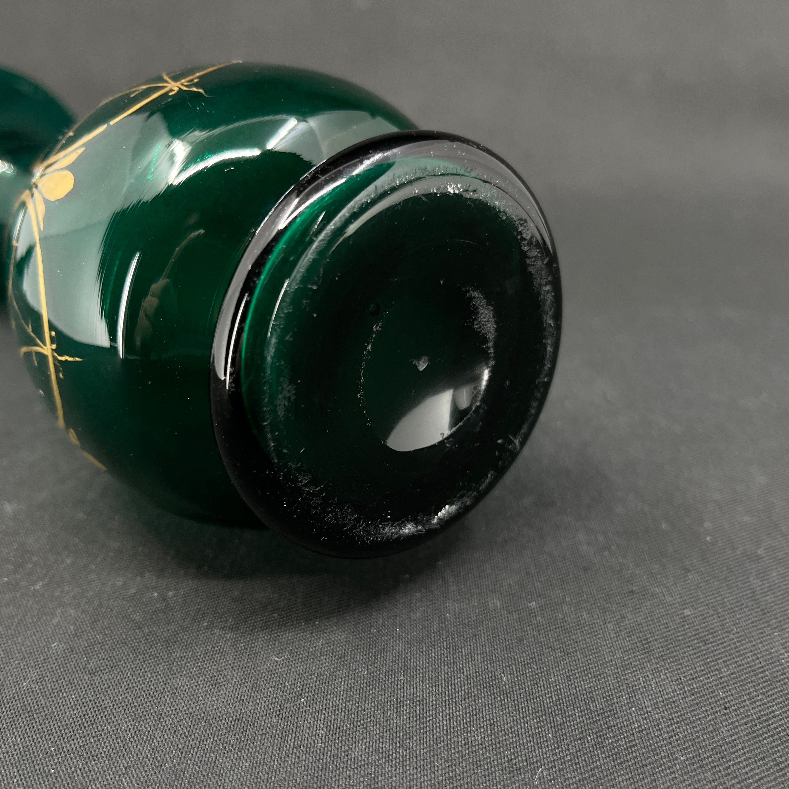 Green hyacinth glass from Holmegaard with gold - baluster-shaped