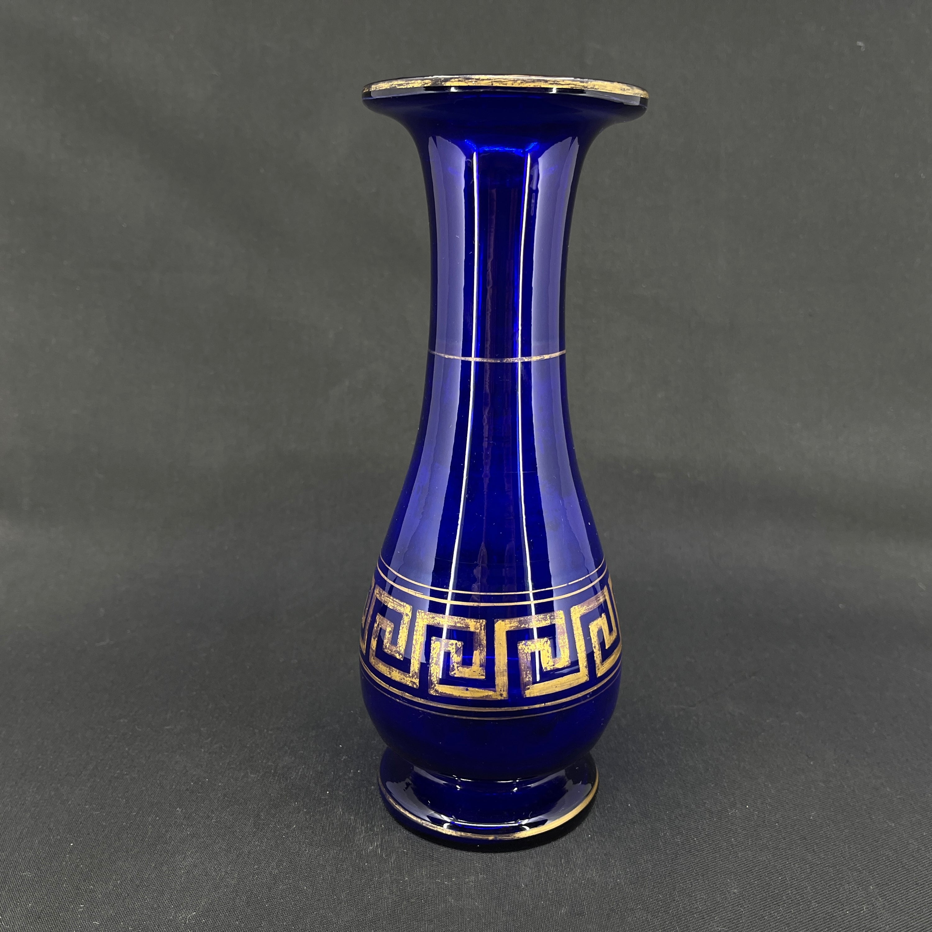 Blue hyacinth glass from Holmegaard with gold - baluster-shaped