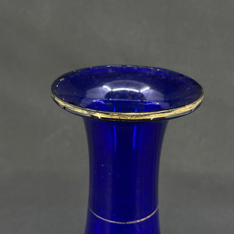 Blue hyacinth glass from Holmegaard with gold - baluster-shaped