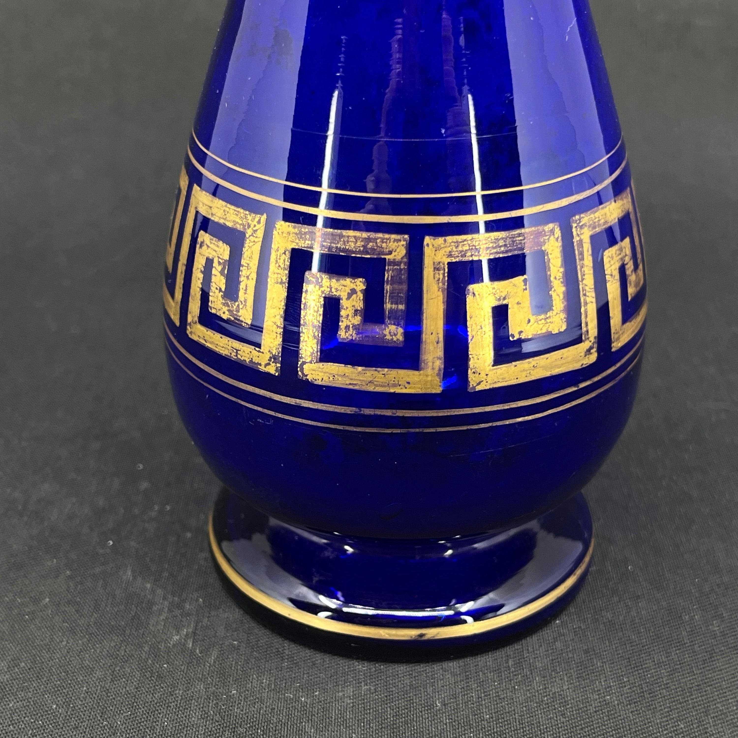 Blue hyacinth glass from Holmegaard with gold - baluster-shaped