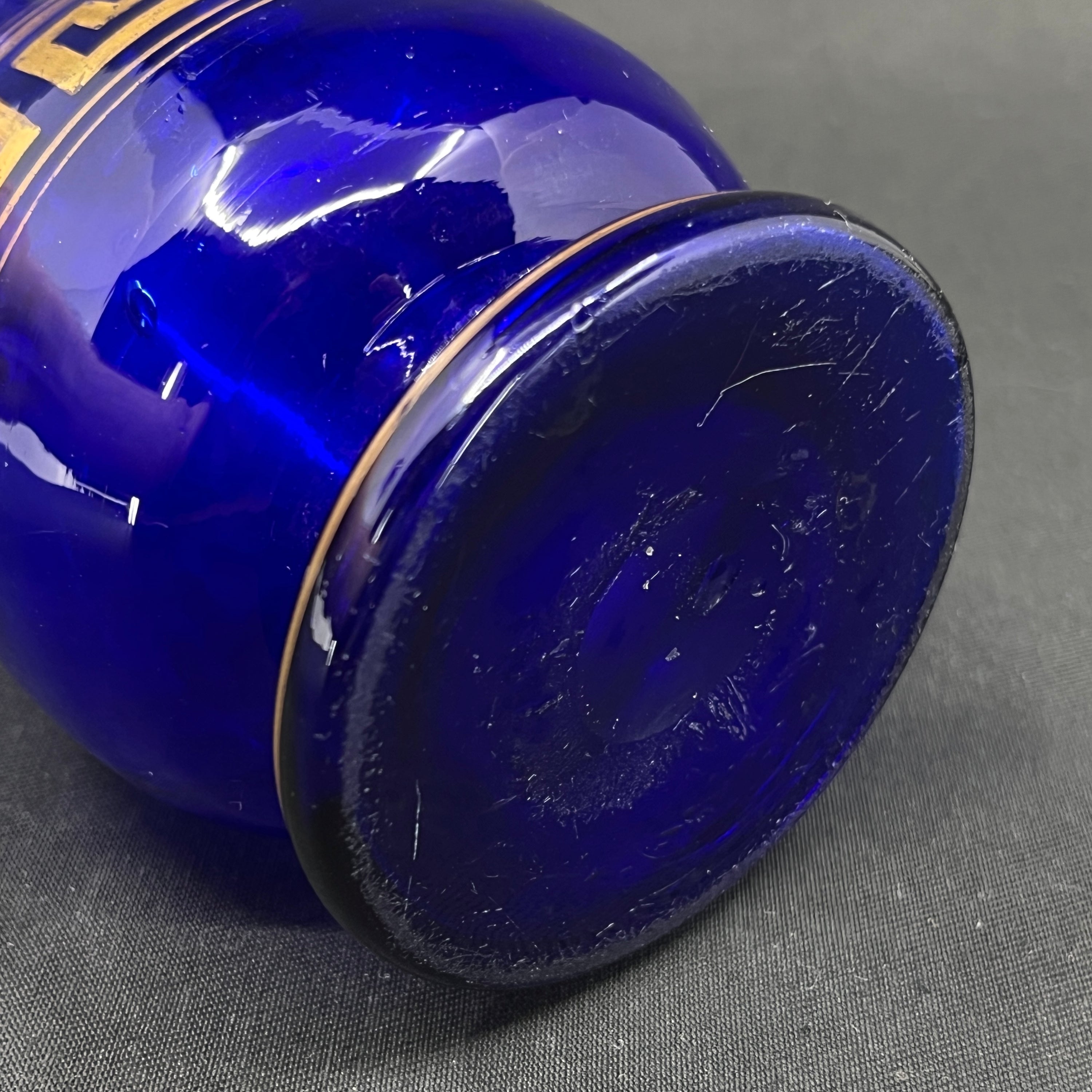 Blue hyacinth glass from Holmegaard with gold - baluster-shaped