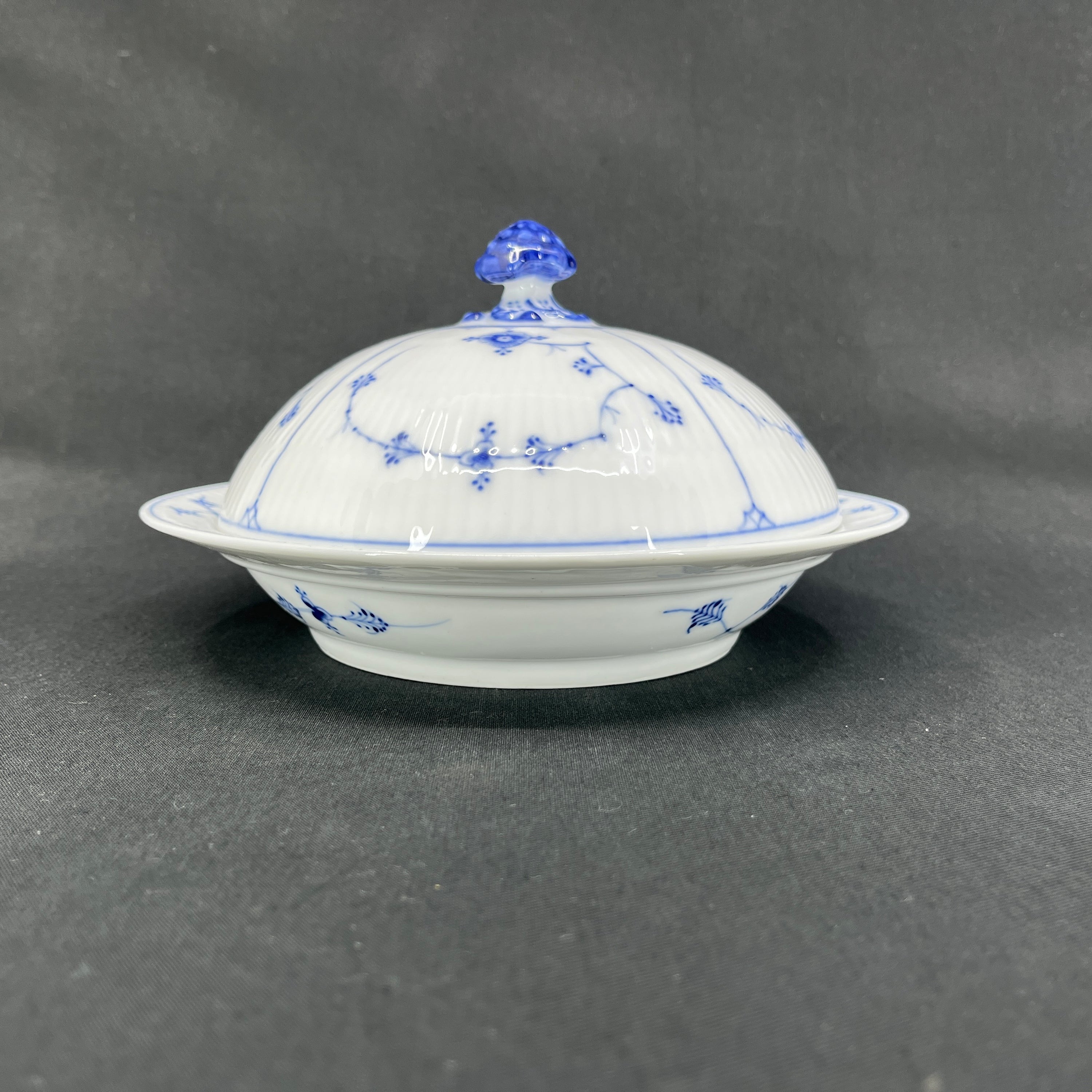 Blue Fluted Plain lidded dish from the 1880s
