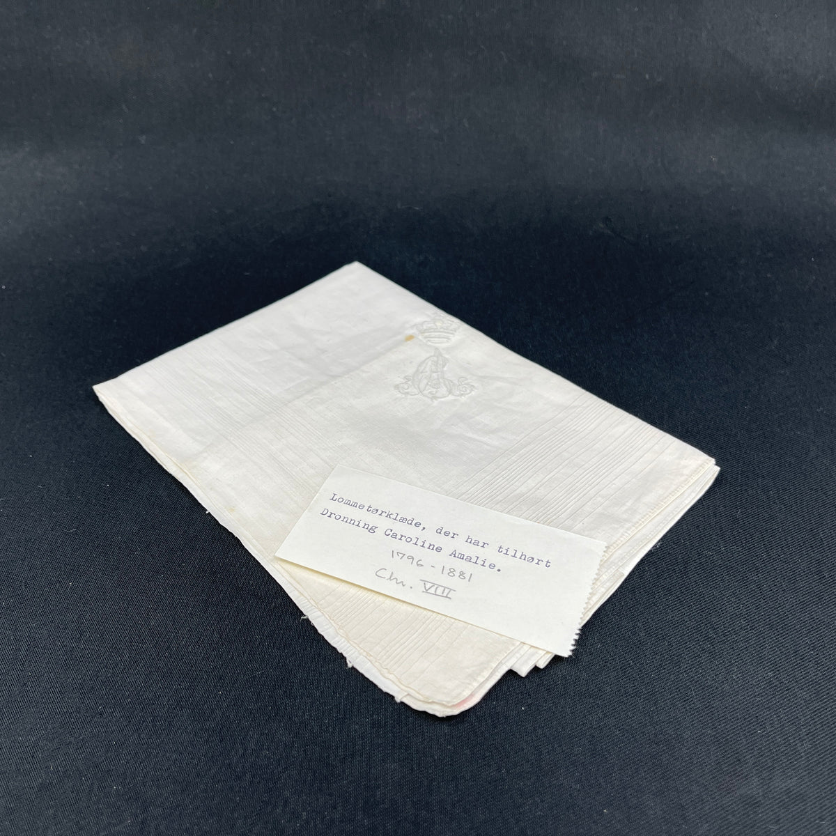 Napkin with the royal monogram of Queen Caroline Amalie (1796–1881)