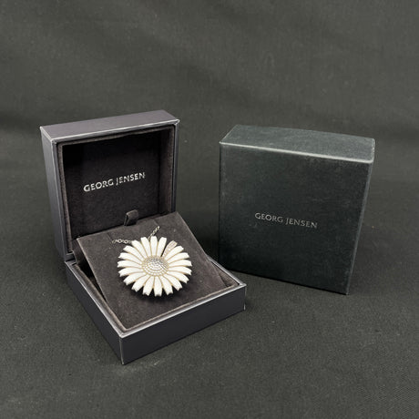 Hvid Georg Jensen Daisy halskæde broche - diamanter