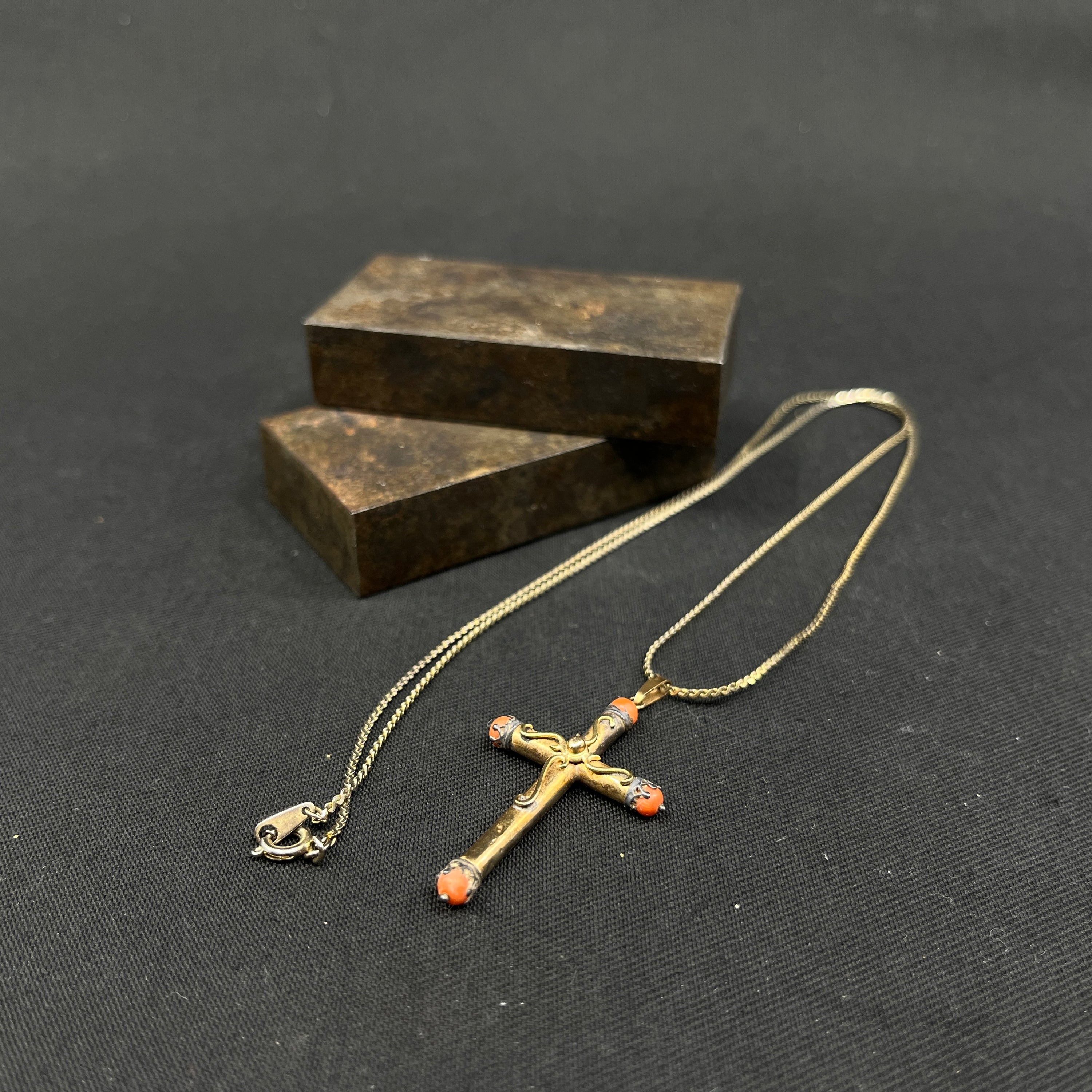 Cross with coral - gold-plated silver