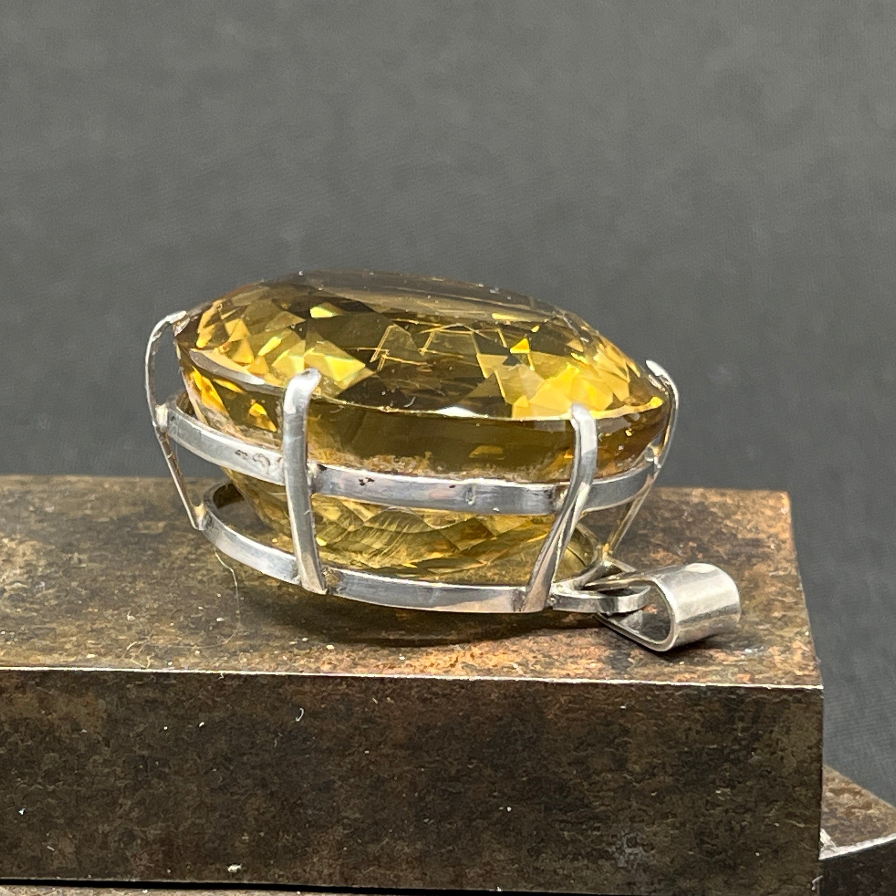 Large brilliant cut golden citrine pendant