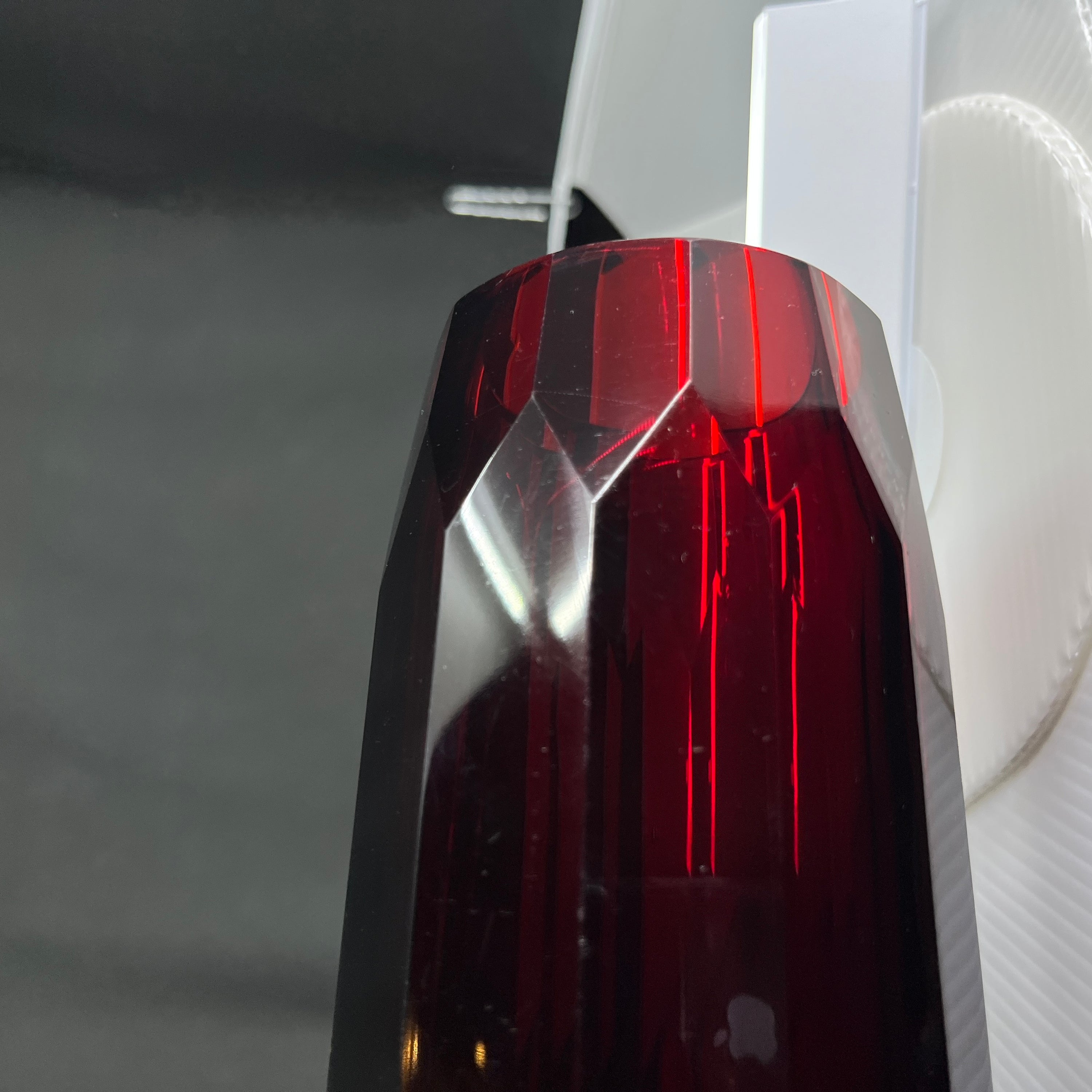 Ruby red art deco vase, 14 cm.