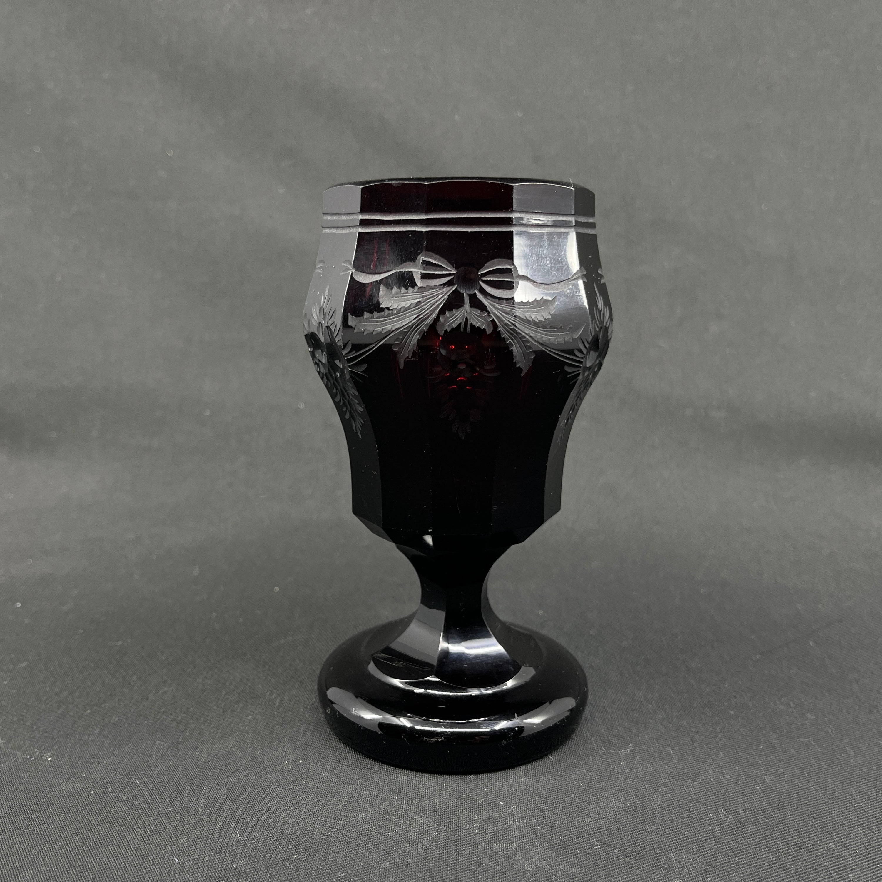 Engraved ruby ​​red art deco vase