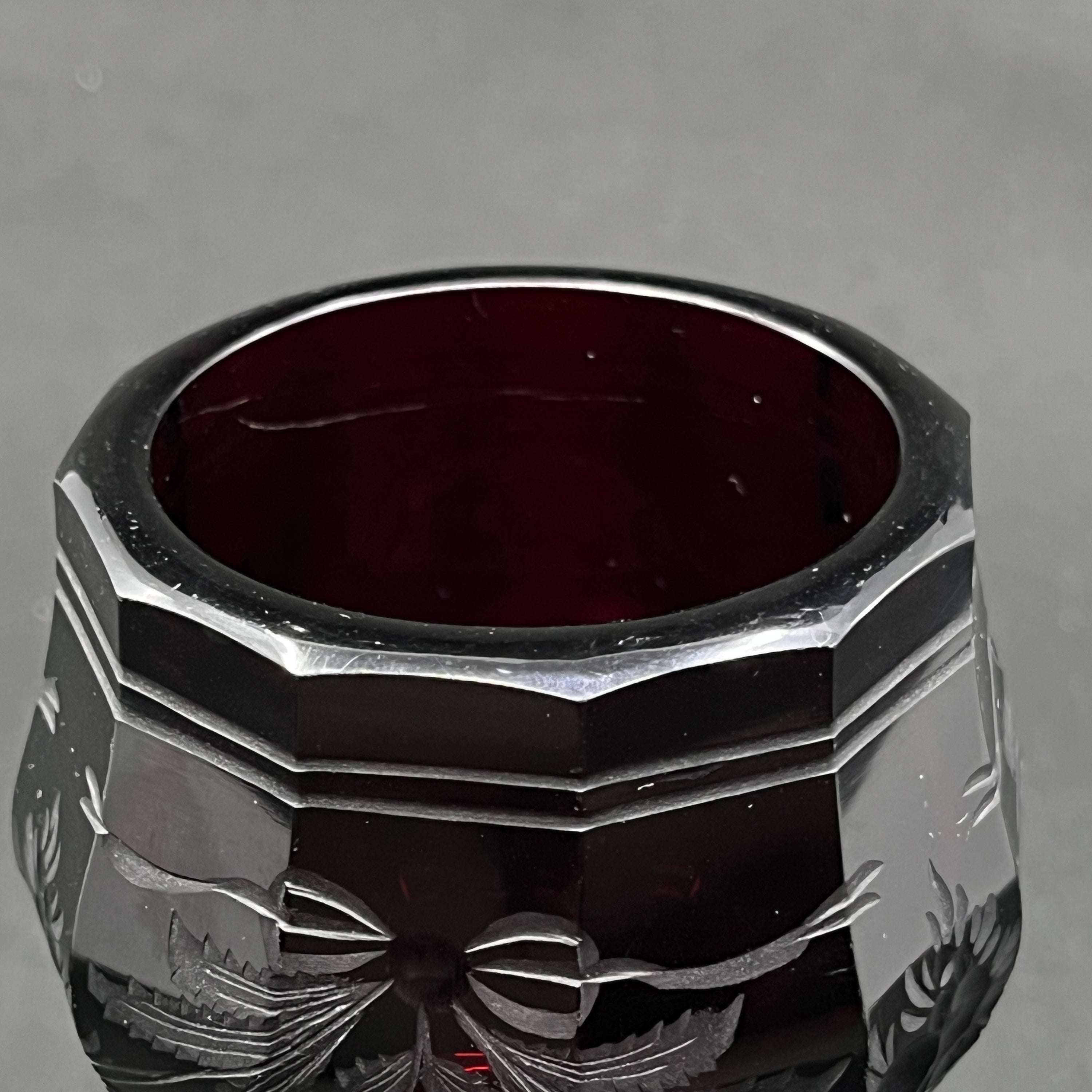 Engraved ruby ​​red art deco vase