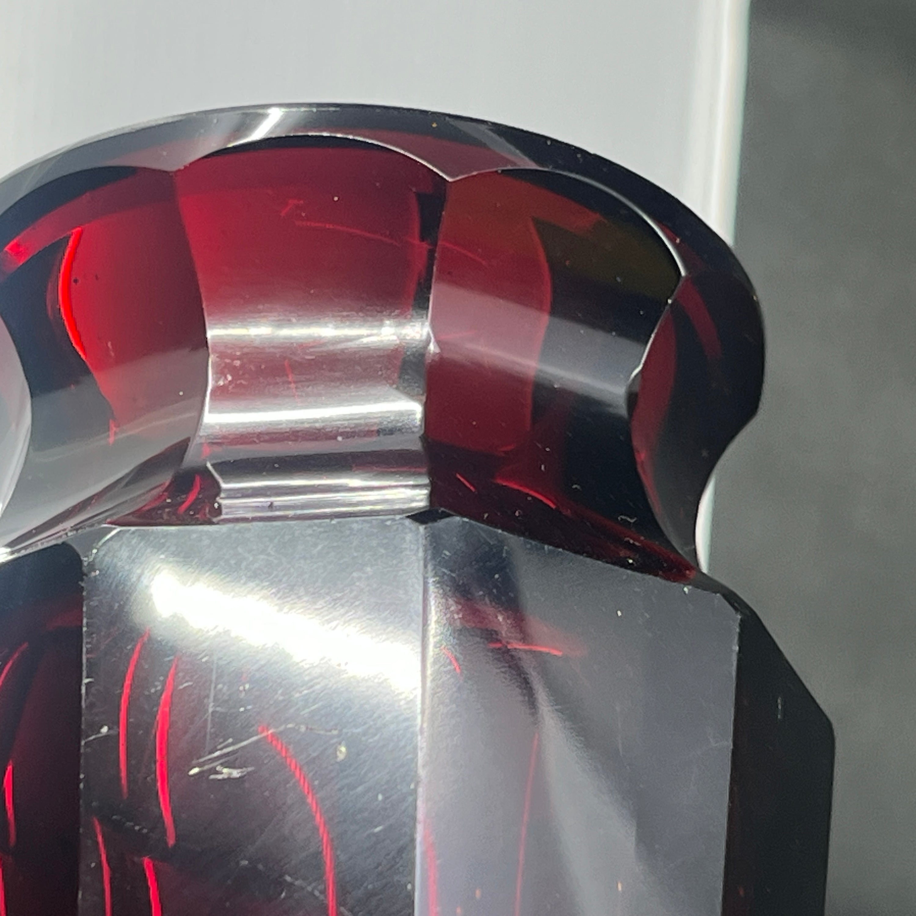 Ruby red art deco vase, 13 cm.