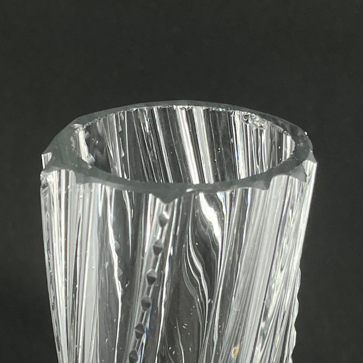 A twisted vase from the 1950s with numerous cuts