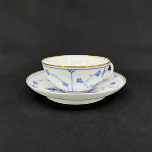 Large Blue Fluted Plain Teacup with Gold Rim
