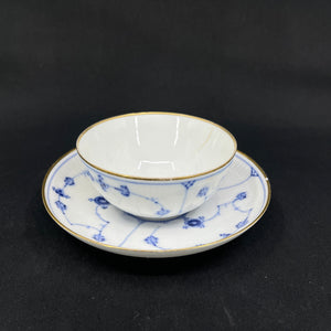 3 Large Blue Fluted Plain Teacup with Gold Rim with flaws