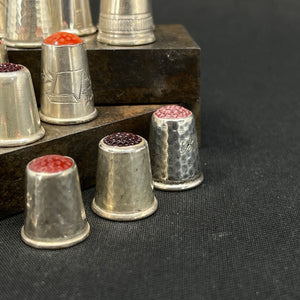 Silver thimble with stones - red shades