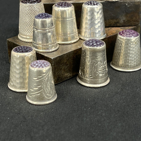 Silver thimble with stone - purple shades