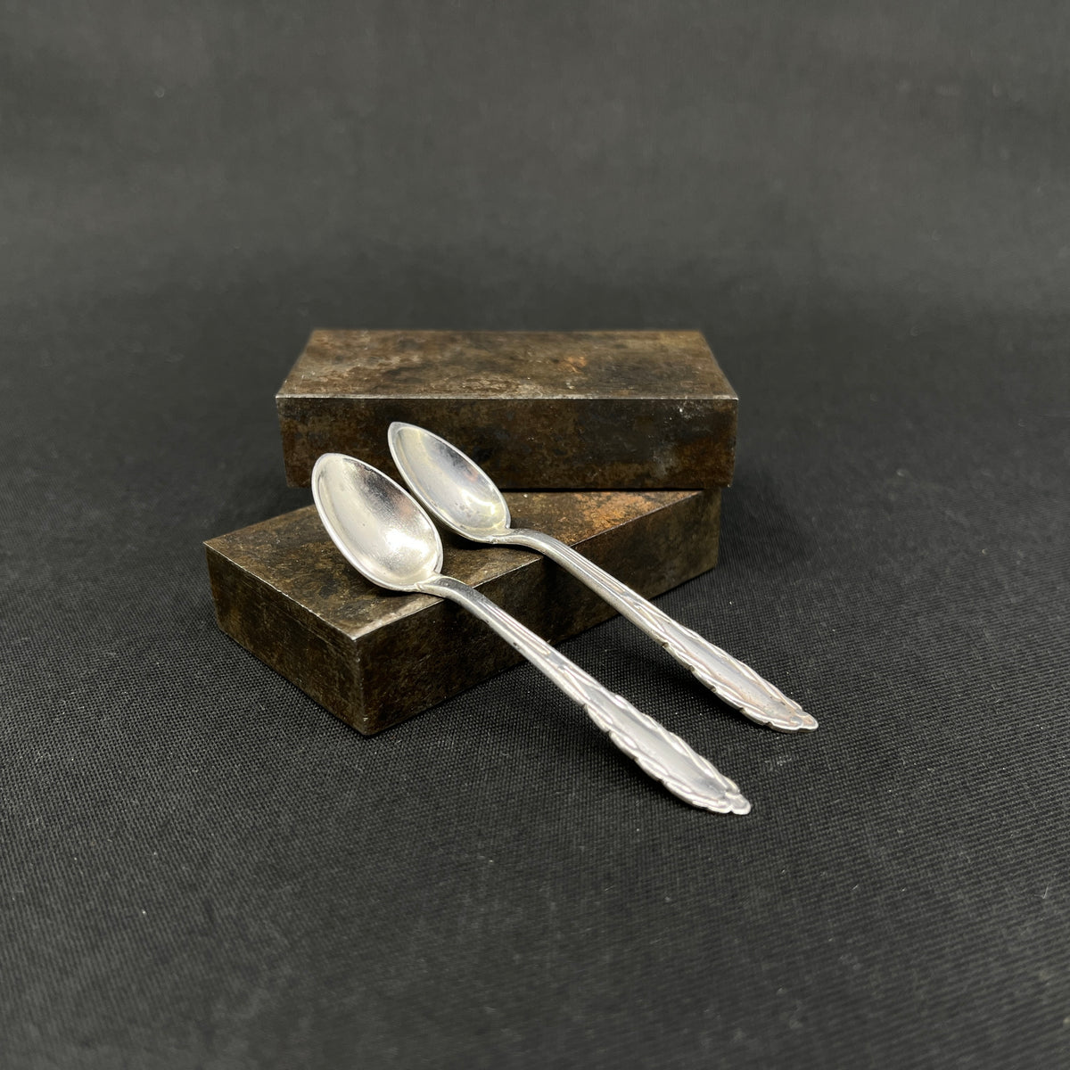 A pair of silver salt spoons No 73